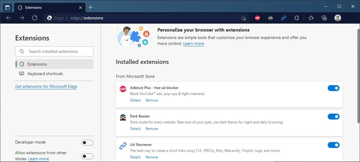 extensiones de Edge